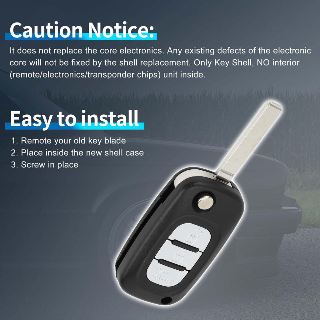 [A ABSOPRO] Renault Compatible 3 Button Key Shell Case Keyless Entry Remote Key Fob Replacement Case for Clio