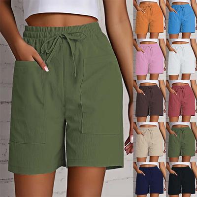 Damen High Waist 4 Zoll Shorts Sommer - Lockere Casual Shorts mit Taschen Unifarbene Bermuda Shorts für Outfits