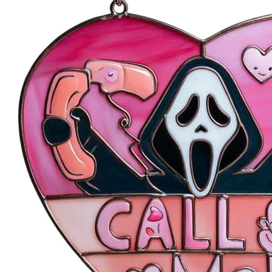 Pink Ghost Suncatcher Halloween Stained Glass Scream Ghost Decoration Acrylic Window Hanging Ornament for Home Office Kitchen Living Room Wall Decor