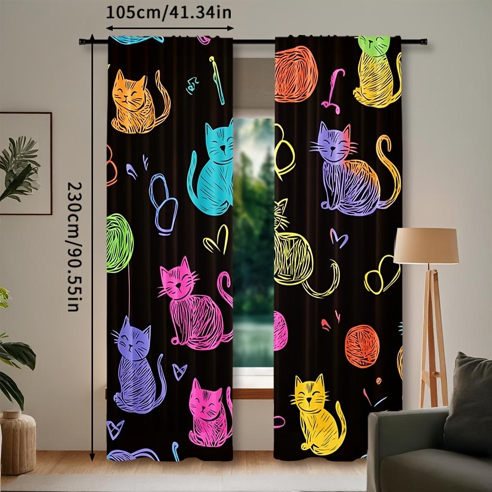 2pcs Gradient Cat Curtains   Cartoon Kitten Neon Pets Animal Theme Window Drapes for Living Room Bedroom Decor