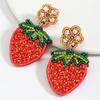 Cute Fruit Beaded Rhinestones Earrings Exquisite Beaded Strawberry Flower Drop Ear Studs Unique Earrings for Party Wear