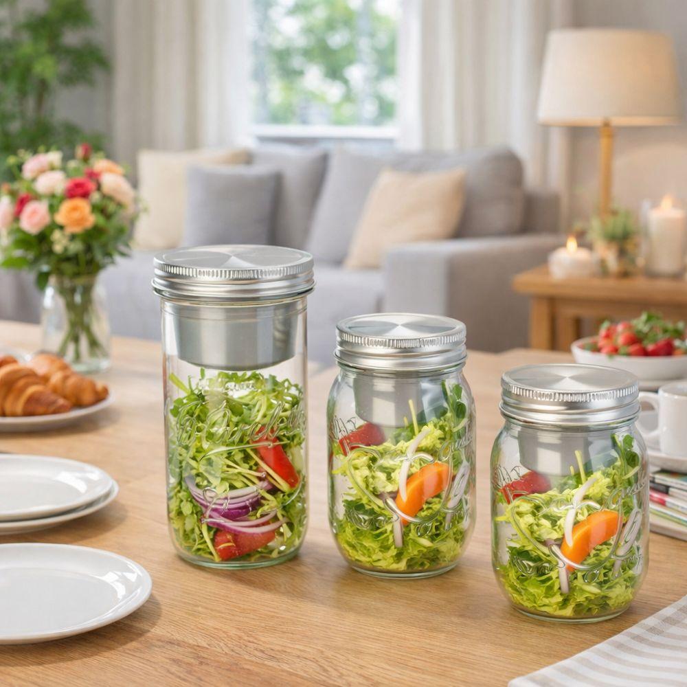 Breakfast Container 16/24 Oz Salad Glass Jars Leak-Proof Wide Mouth Mason Jar Sealed Transparent Salad Container Home Office