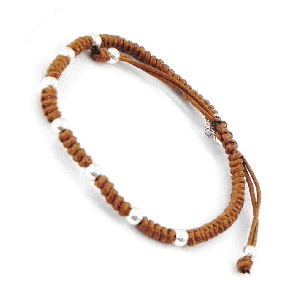 Les Trésors De Lily [I8065] - Shambhala Silver Bracelet 'Marbles' Camel Brown - 4 Mm