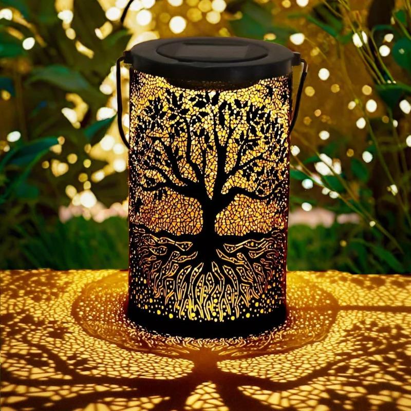 Vintage Metal Hanging Solar Lantern, Waterproof Outdoor LED Decor Lamp, Solar Powered Tree Light For Garden Yard Lawn Patio Hanging Decoration
