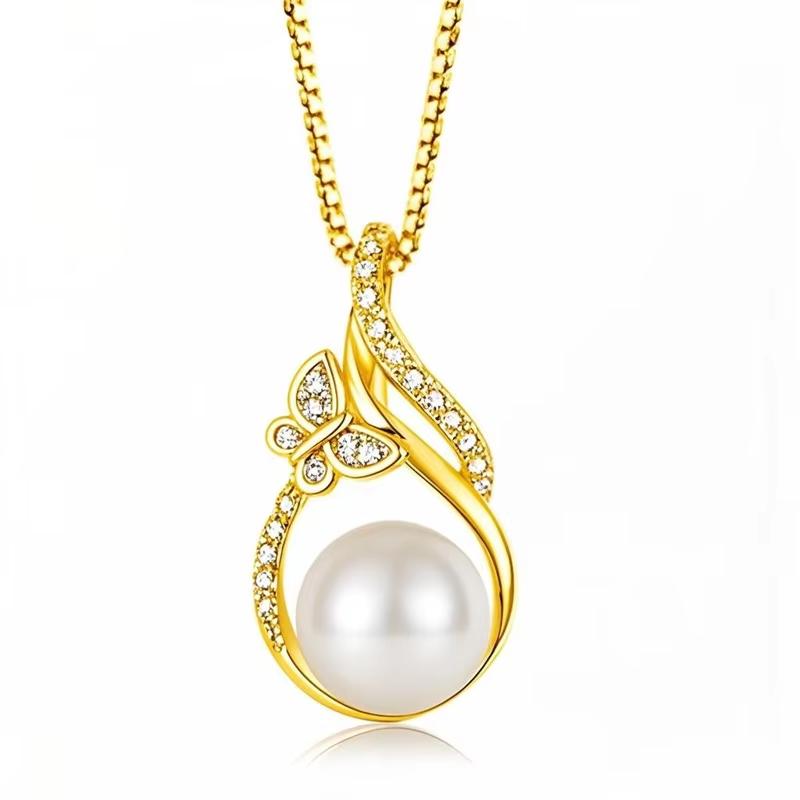 925 Sterling Silver Butterfly Pearl Pendant Cubic Zirconia Imitation Pearl Box Chain Pendant Fine Jewelry