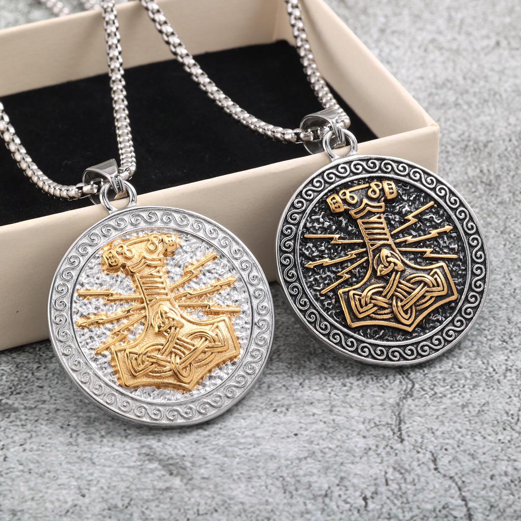 Men's Retro Stainless Steel Double-Sided Thor's Hammer Pendant Necklace
