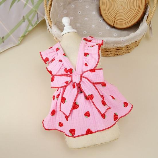 Sommerkleid für Hunde, süßes Erdbeermuster, Schleifendekor, Prinzessinnen-Kleidung, Haustierrock mit Traktionsring, atmungsaktive Welpenkleidung für kleine Hunde und Katzen