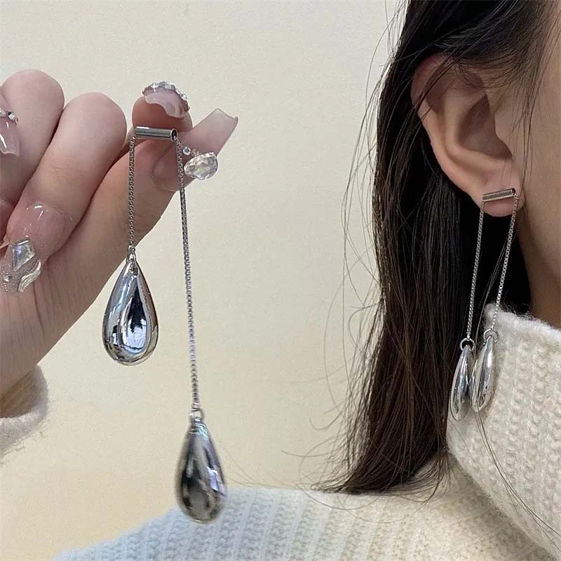 Exaggerated Metal Water Drop Earrings For Women Fashion Gold Color  Long Tassel Asymmetric Pendant Earrings Jewelry Accessories