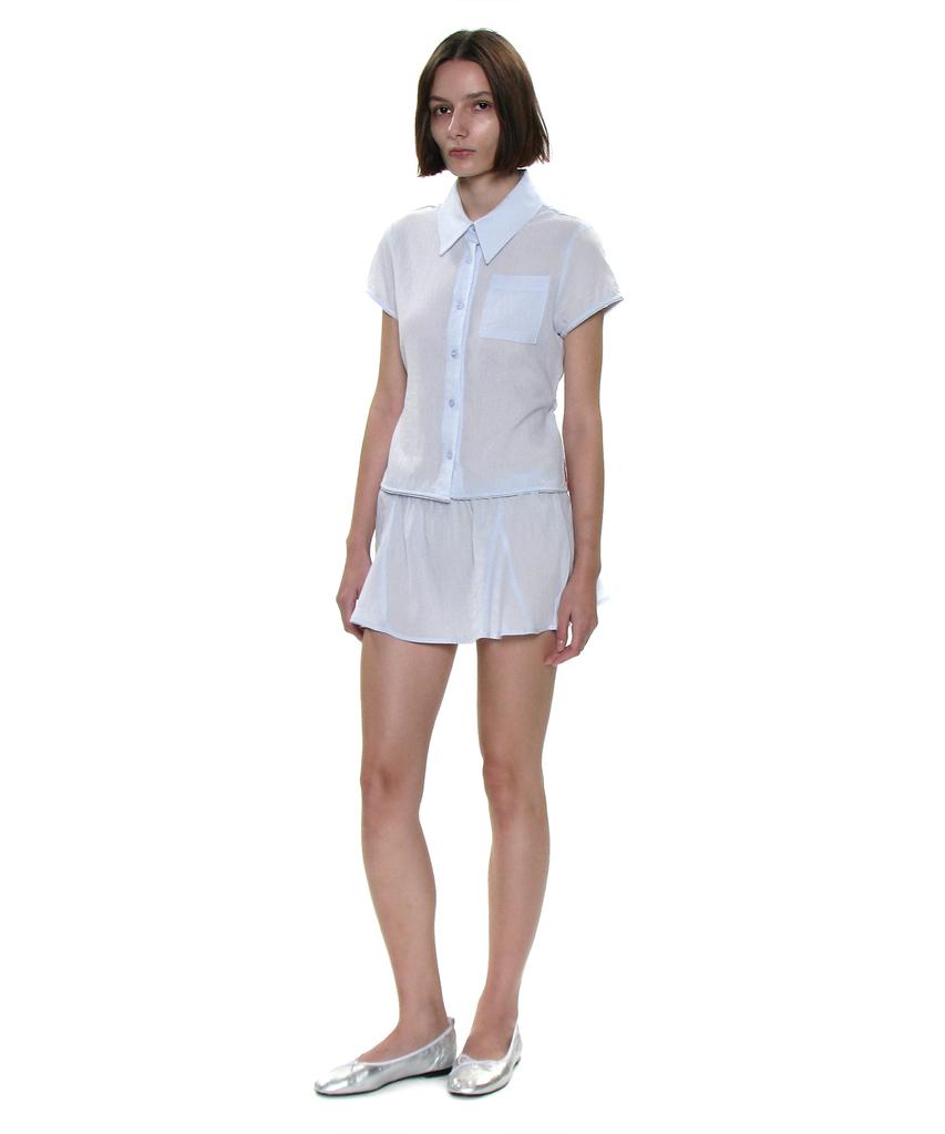 Partimento Woman Pwc Cotton Lace Trim Gored Mini Skirt_Sky