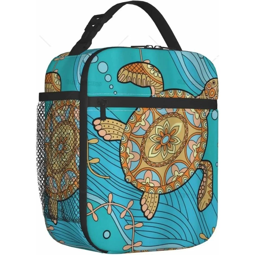 

Сумка для ланча с изображением морской черепахи, изолированная сумка для ланча с изображением цветного морского животного для женщин и мужчин, многоразовый портативный ланч-бокс с застежкой-молнией 26x21x11CM