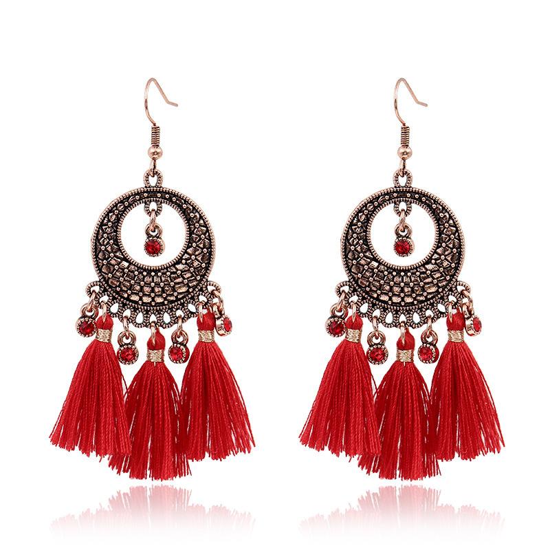 Bohemian Red Earrings Celebrate Retro Tassel Earrings Colorful Dripping Oil Style Earrings