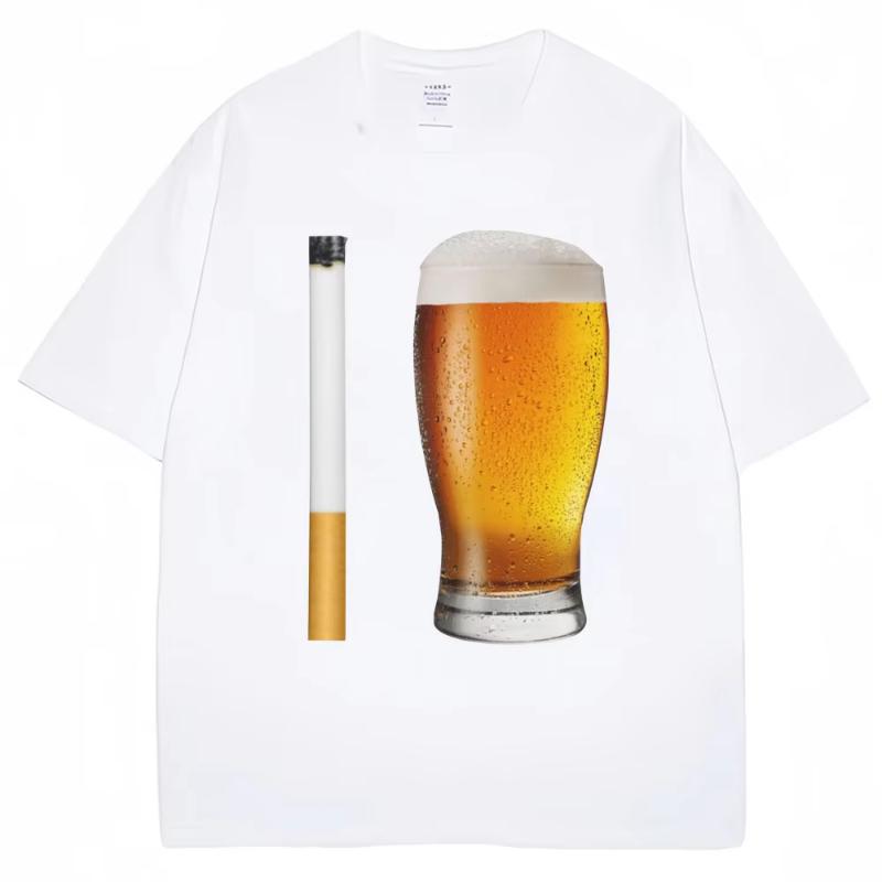 

Funny Meme T-shirt Cigarette and Beer Humor Joke Print T Shirt Men Women Fashion Summer Cotton Casual Short Sleeve Streetwear 4XL