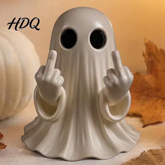 Halloween Ghost Collectible Figurine Funny Spooky Middle Finger Statue Table Decorations Cartoon Statement Decor Cute Resin Holiday Desktop