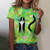 Summer Women Fashion T-shirt Funny Cartoon Cat Pattern O-Neck Tops Tees Female Short Sleeve Clothing Ladies Daily Casual Outfit