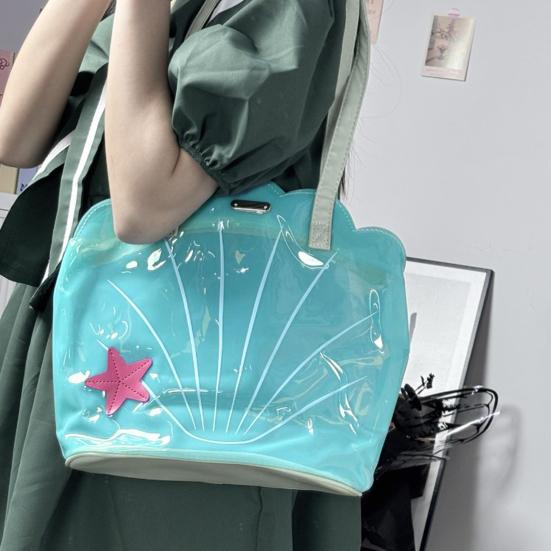 Mavi Deniz Kabuğu Çanta Şeffaf El Çantası Kadın Yazlık Sevimli Tote Kız Çocuklar İçin Su Geçirmez Omuz Çantası Seyahat Plaj Yüzme Havuzu İçin