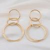 European Vintage Long Round Drop Earrings for Women Three Layer Hollow Circle Dangle Earrings Big Geometry Golden Jewelry