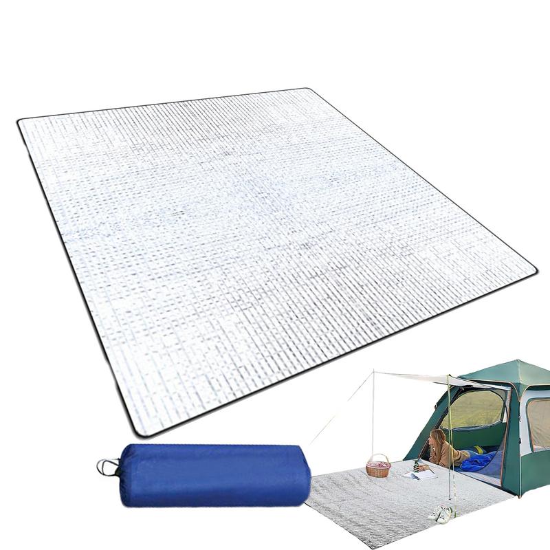 Campingtältmatta 195x180cm Dubbelsidig Isolerande Aluminiumfolie Picknickmatta Hopfällbar Utomhus Termisk Foliematta Tältgolvmatta