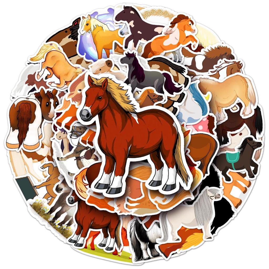 50pcs Cute Pony Cartoon Animal Waterproof Decorative Stickers for Phones & Laptops