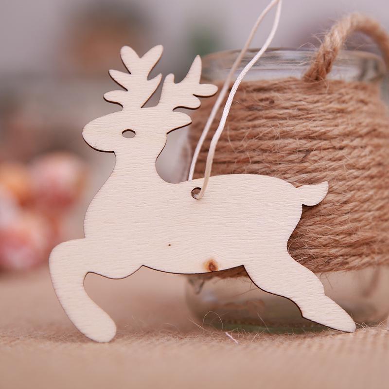 10/100Pcs Christmas Unfinished Wooden Snowflake Elk Ornaments Hanging Cutouts Blank Wood Slices with Cord Craft Embellishments