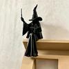 Black Witch Figurine for Home Shelf Faceless Sitter Figurine, 3D Printed Wizard Statue with Halloween Party Tabletop Decoration Wand Spell Book,