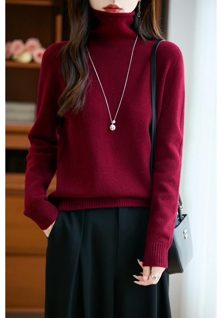 Pure Wool Pile Collar Long-Sleeve Sweater - Autumn/Winter Loose Knit Base Layer