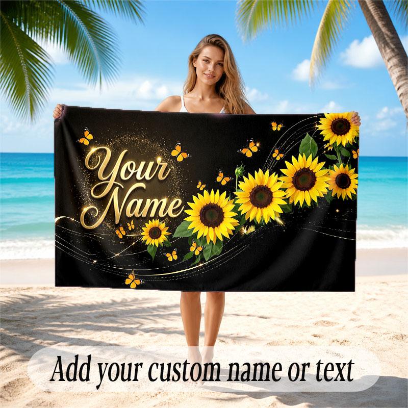 Butterfly Theme Soft Beach Towel Personalized Custom Name Text Towel Portable for Beach Pool Travel