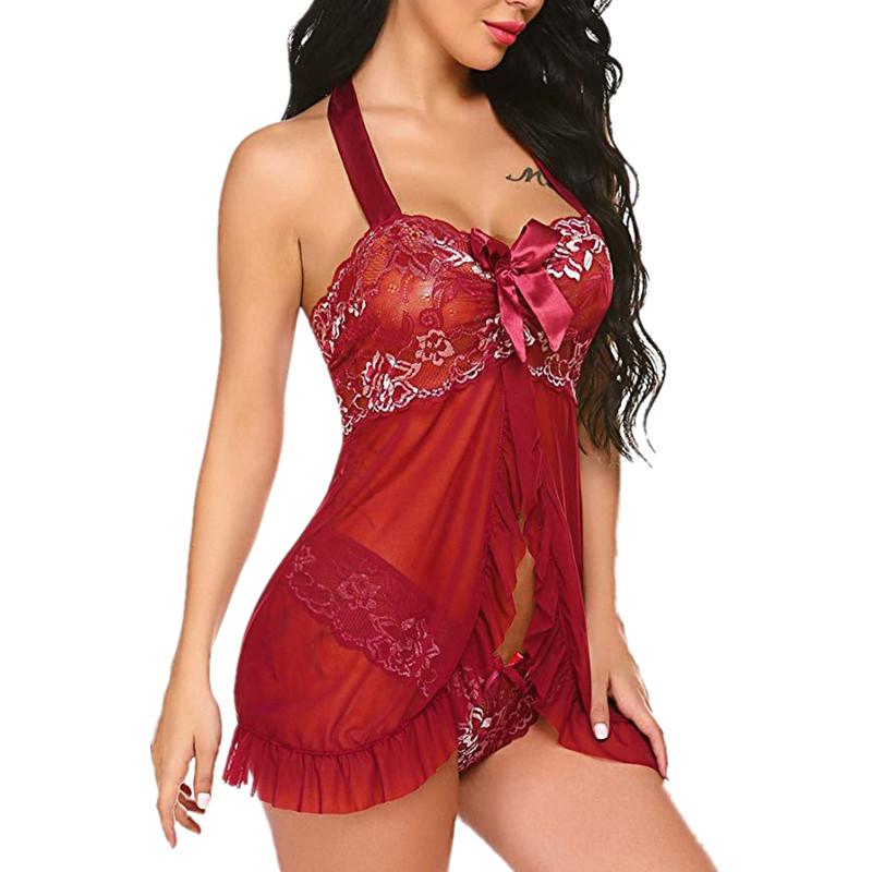 Frauen Sexy Robe Dessous Damen V-ausschnitt Nachtwäsche Kleid Unregelmäßigen Saum Nachthemd Casual Spitze Nachthemd Pyjamas