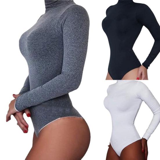 Women Bodysuit Solid Color Turtleneck Sexy Hip Wrap Stretchy One-Piece Underwear for Yoga