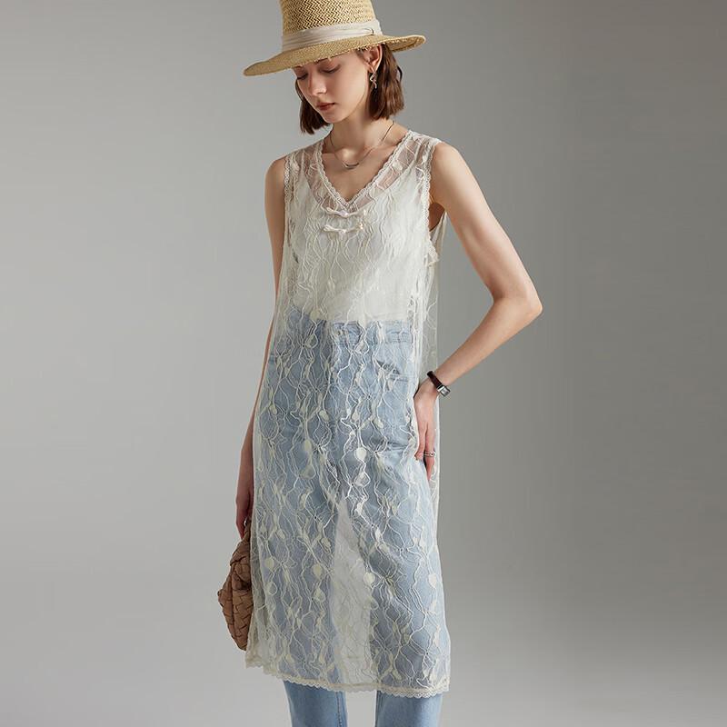 New Chinese Style Hollow Lace Overlay Dress L