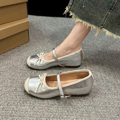 5cm innere Höhenzunahme Französischer sanfter Wind 2025 neue eckige Spitze mit silberner Schleife Mary Jane Einzelne Schuhe Frauen