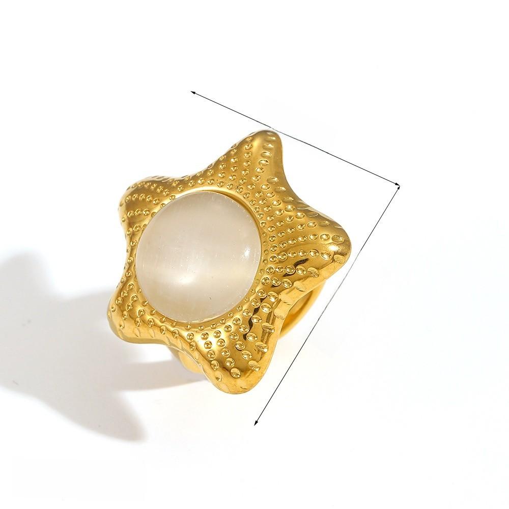 French Vintage Natural Stone Titanium Steel Ring For Women With Cat Eye Effect And Geometric Design