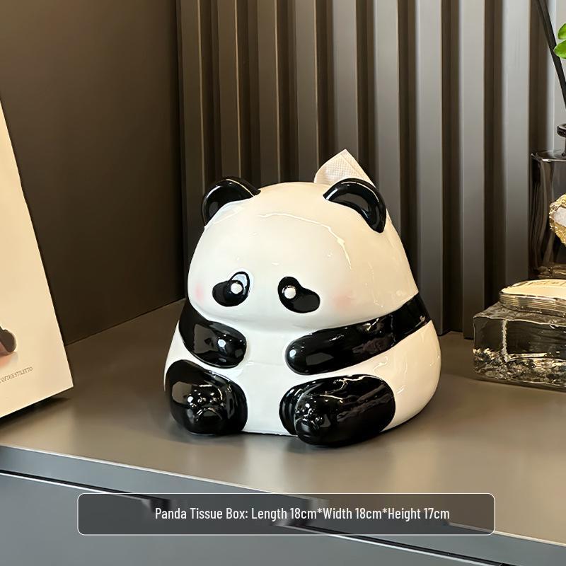 Panda Ceramic Tissue Box Holder - Creative Cartoon Napkin Dispenser for Living Room Decor
