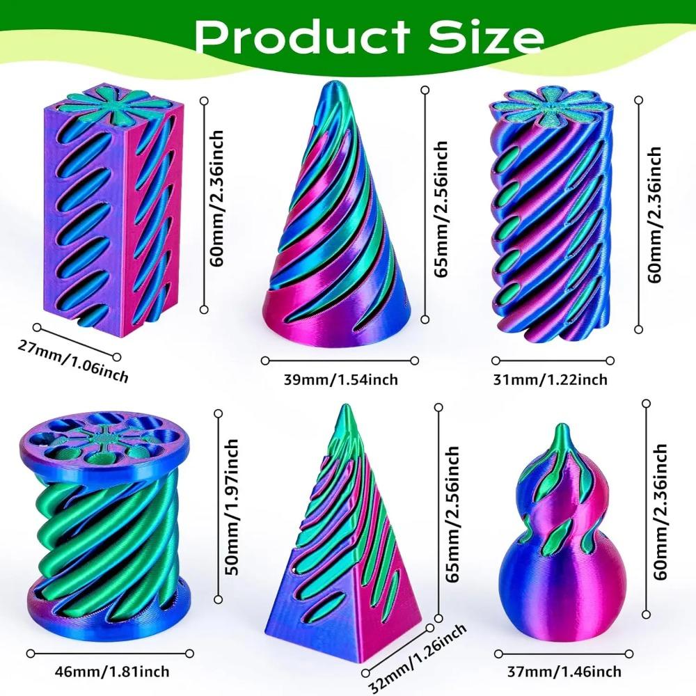 6 Pack Spiral Cone Fidget Toys 3D Printed Impossible Passthrough Pyramid Pillar Gourd Helix Screw Toys for Anxiety Relaxing