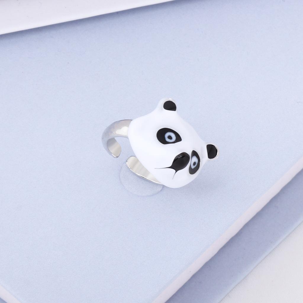 Dessin animé européen et américain enfantin mignon panda bague ouverte ensemble de bagues petits animaux mignons bijoux créatif peut être séparé