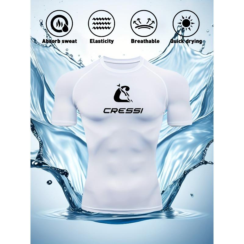 Herren Kompressionsshirt Schnelltrocknend Marineblau Fitnessstudio T-Shirt "Cressi" Aufdruck Workout Sportbekleidung
