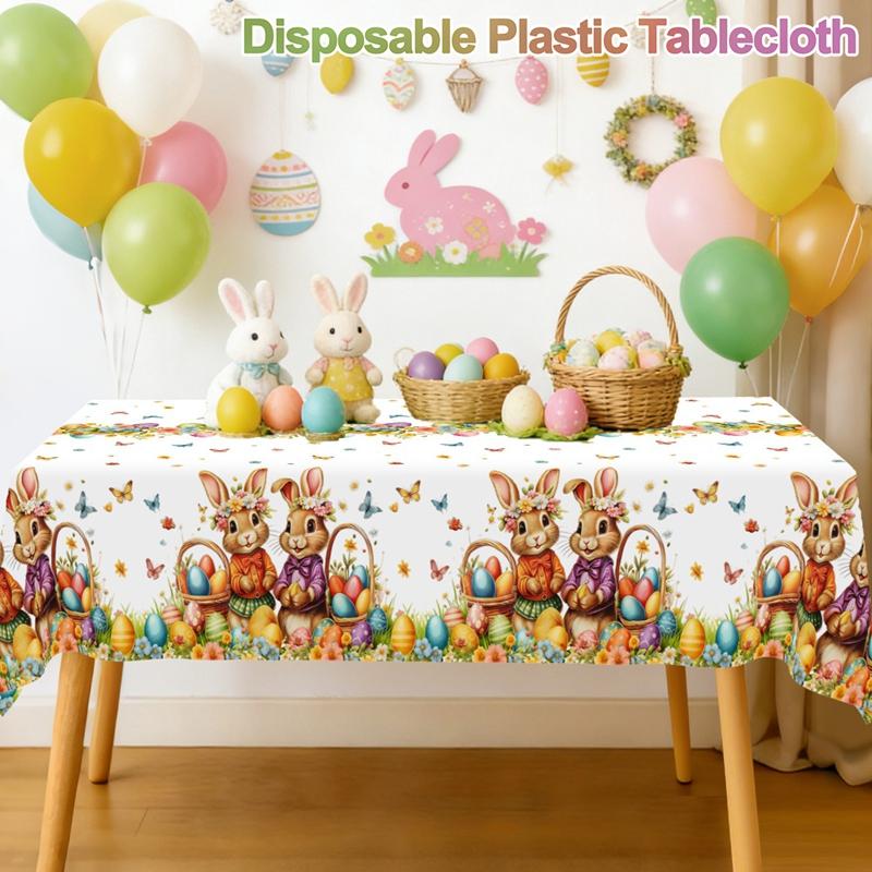 Easter Bunny Egg Tablecloth Spring Floral Garden Table Cover for Home Kitchen Dining Table Decoration