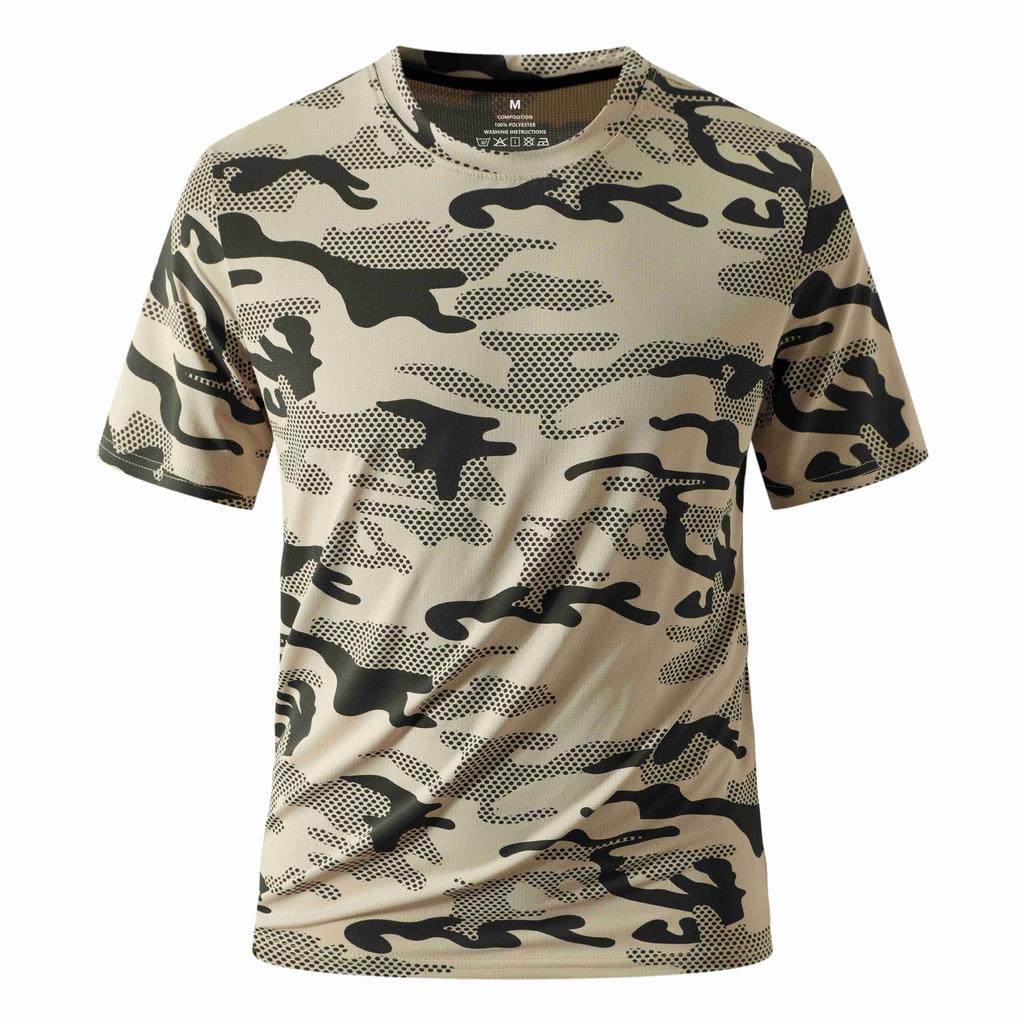Men's Casual Lightweight Quick-drying Short-sleeved T-shirt - Men's Round-neck Camouflage Breathable Sweat-absorbing Cool-feeling T-shirt