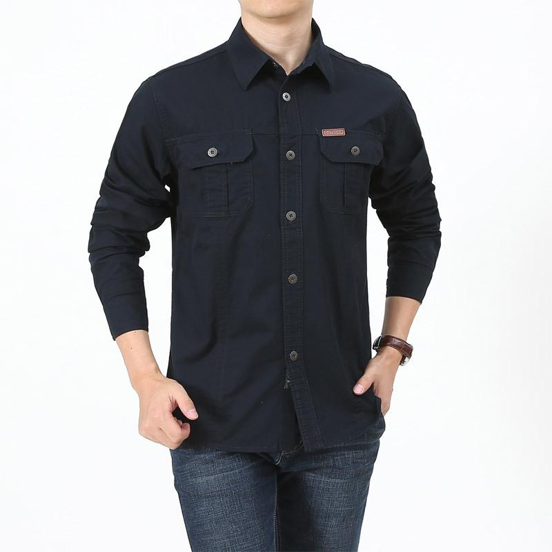 Men's Spring Pure Cotton Autumn Casual Loose Work Clothes Washing Shirt