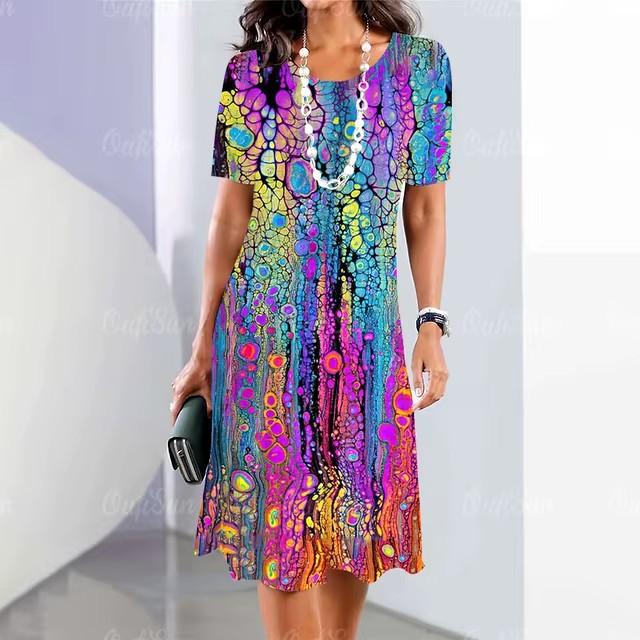 Rochie Midi Elegantă de Damă cu Mânecă Scurtă, Modă, Imprimeu 3D, Mărimi Mari, Îmbrăcăminte de Plajă