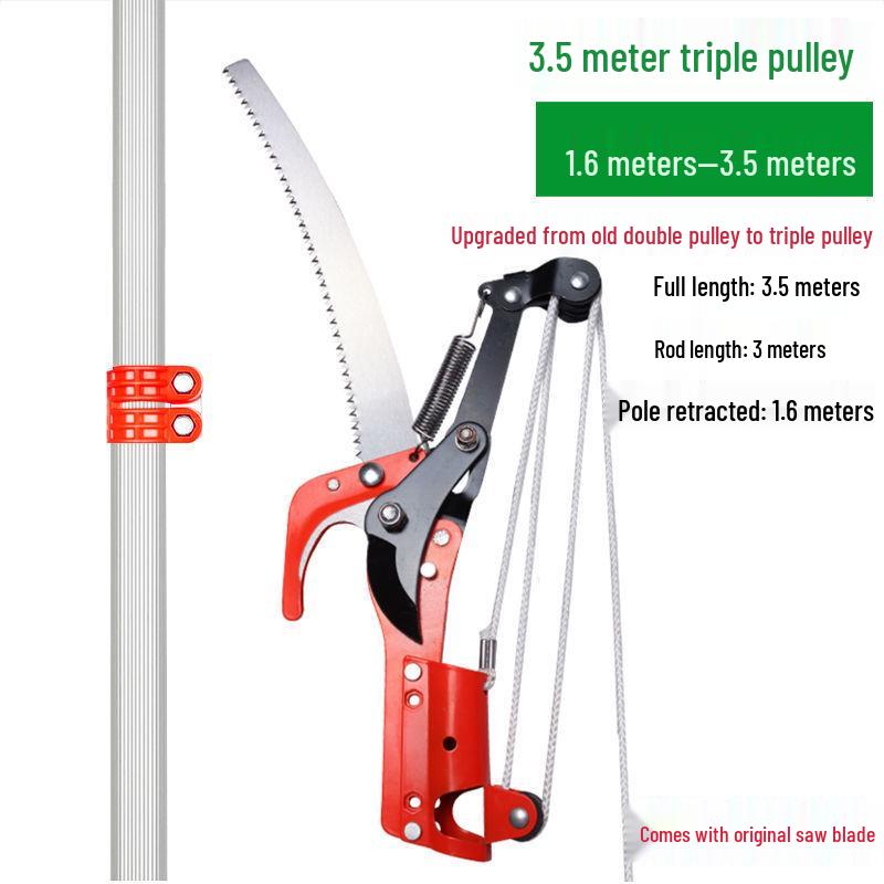 Aluminum Alloy Telescopic Pole and Pruner with High Branch Saw for Tree Pruning.
