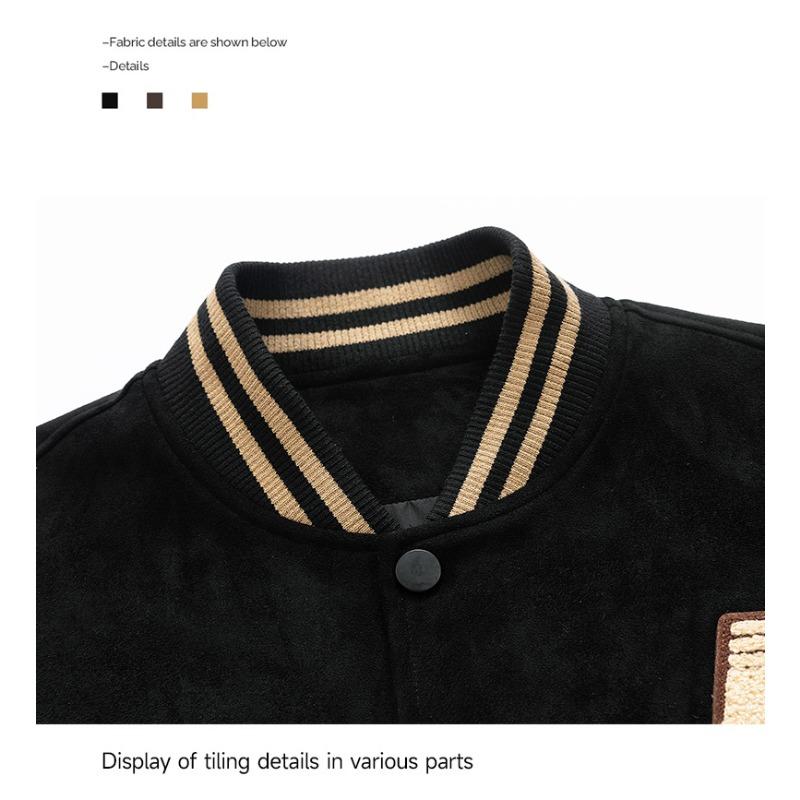 2025 New Spring and Autumn Jacket Men's Jacket Casual Suede Fleece Baseball Jersey American Street Style Embroidered Baseball Collar
