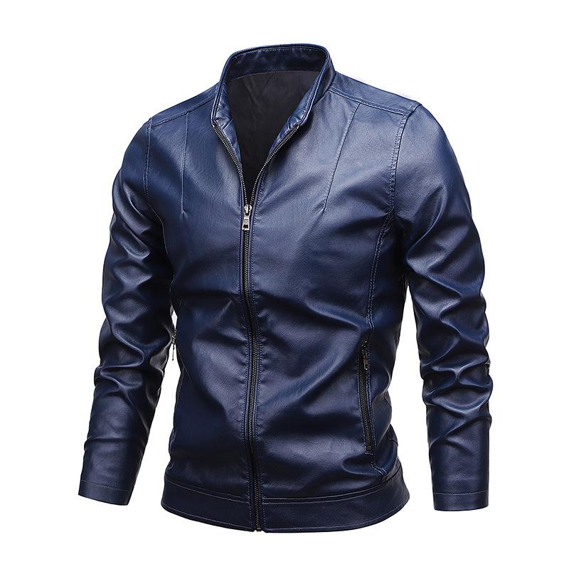 Men's Autumn New Stand Collar Men's Motorcycle Leather Jacket Washed PU Leather Jacket Top