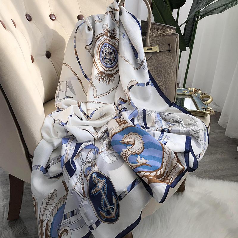 Silk Scarf Women'S Versatile Light Luxury Calla Lily Long Mulberry Silk Scarf Anti-Sun Shawl