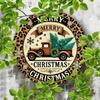 Landhausstil Runde Metallblechschild 8x8 Zoll Weihnachts-Kranz Leopard LKW Wand Tür Haus Bar Dekor