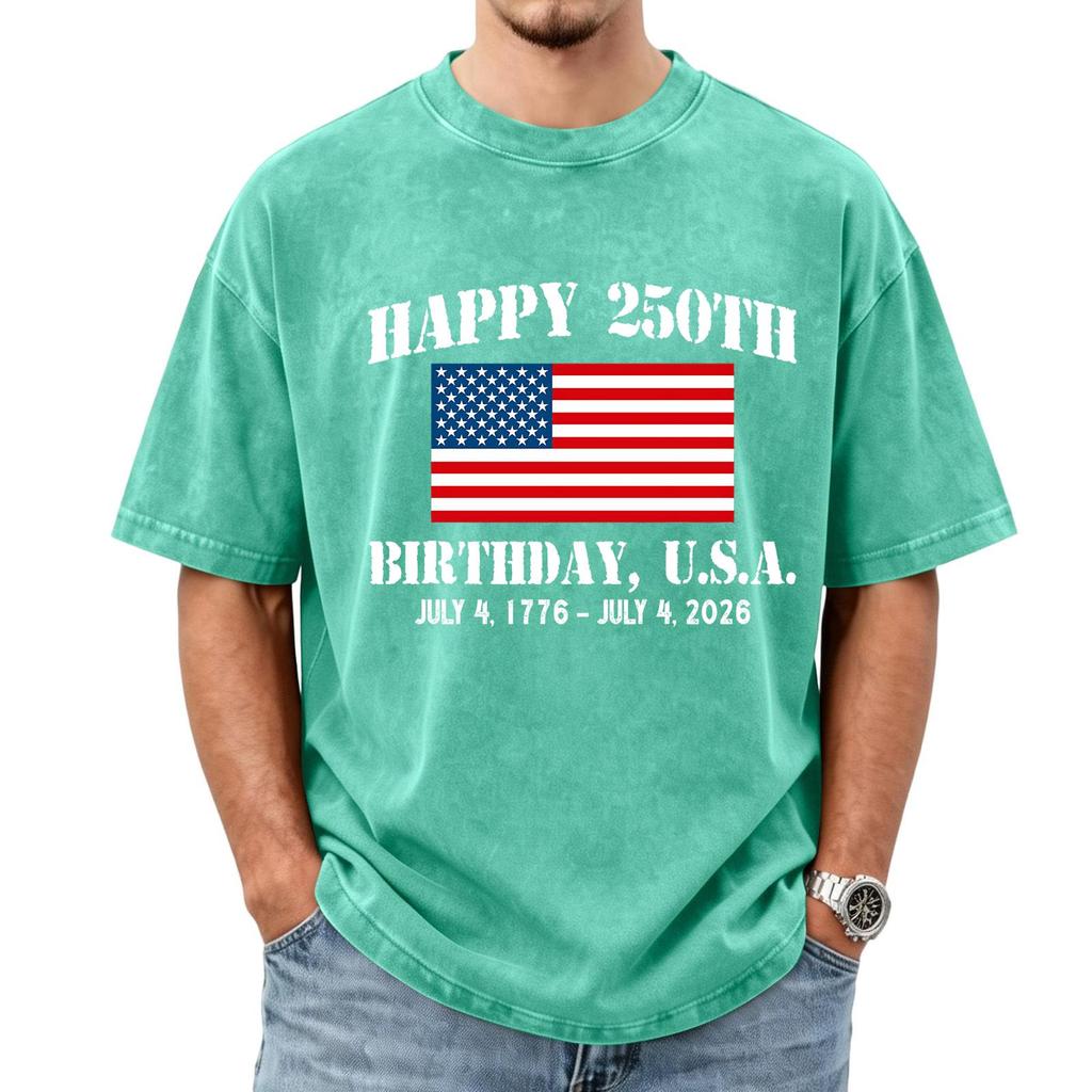 Men's Loose And Casual Flag-print T-shirt, Short Sleeve Shirt