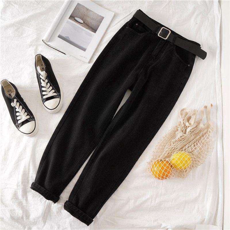 Women's High Waist Smoky Gray Ripped Jeans - Korean Style Slim Straight Harem Pants