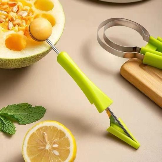 Edelstahl Fruchtkugelausstecher 4-in-1 Melonenkugelausstecher Schnitzwerkzeuge für Wassermelone Cantaloupe Spülmaschinenfest Küchenhelfer