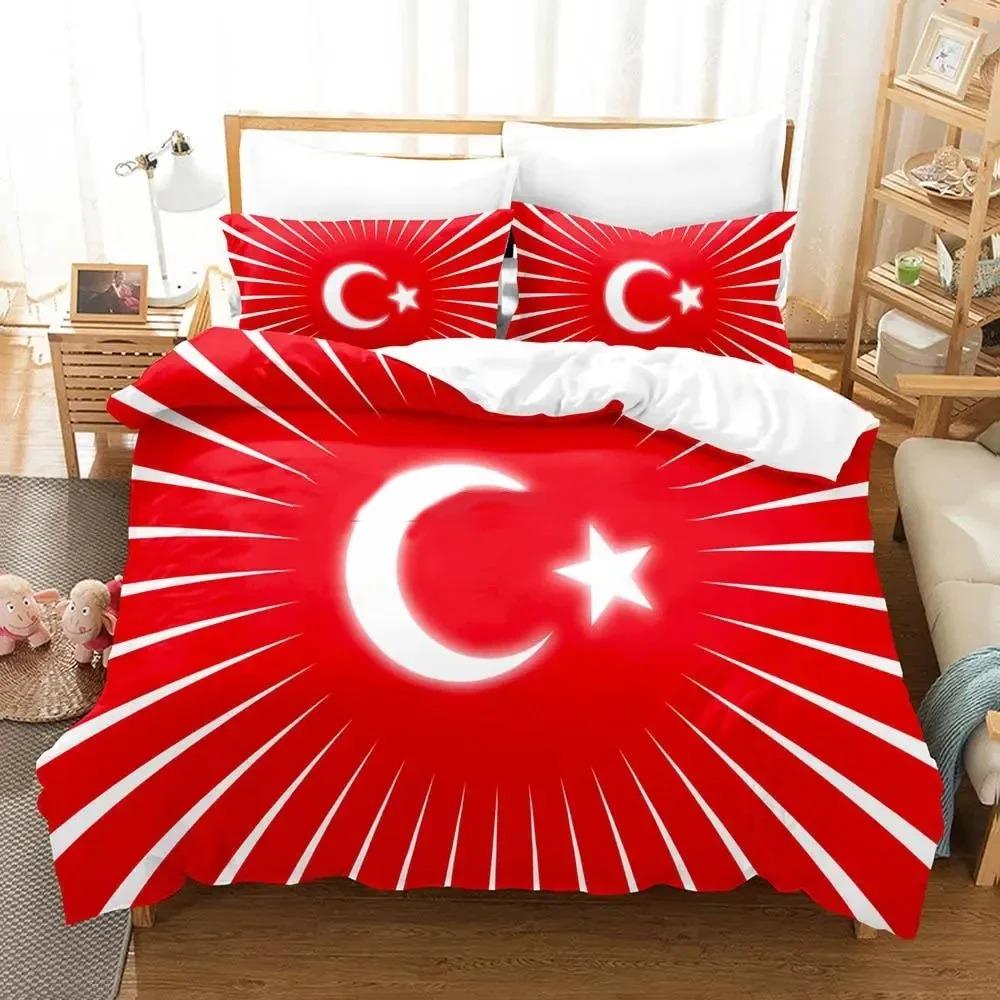 Al Bayrak Bettwäscheset mit türkischer Flagge, Bettbezug, Bettset, Bettbezug, Kissenbezug, Bettdecke, Kingsize-Bett, Queensize-Bett, Jungenbettwäsche für Erwachsene