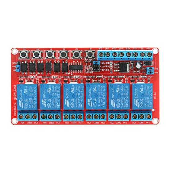 6-Channel Interlock Relay Switch Module, Self-Locking, High/Low Trigger, DC 12V