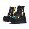 Platform Ankle Boots for Women Designer Goth Punk Cool Motorcycle Shoe Side Zipper Lace Up Ladies High-Top Cowboy Botas Size 43